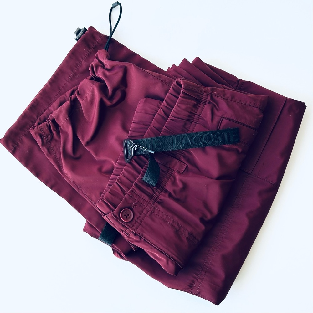 Lacoste Men’s Parachute Cargo Pants Burgundy – Oversized Fit – NWOT